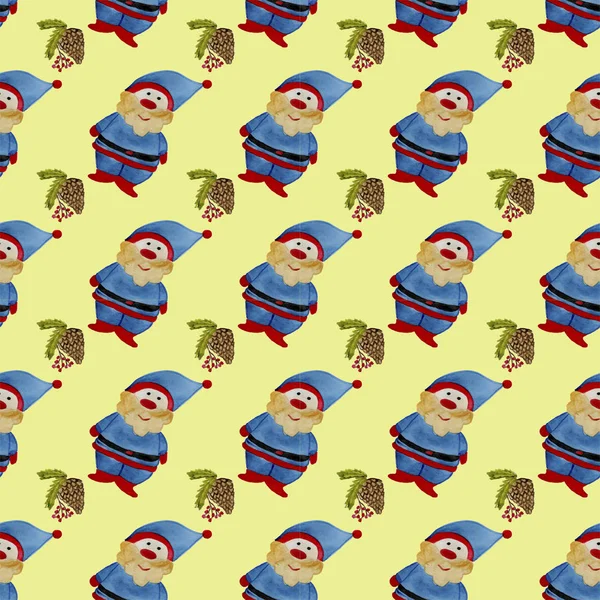 Seamless Pattern Theme New Year Santa Bump Christmas Tree — Stock Photo, Image