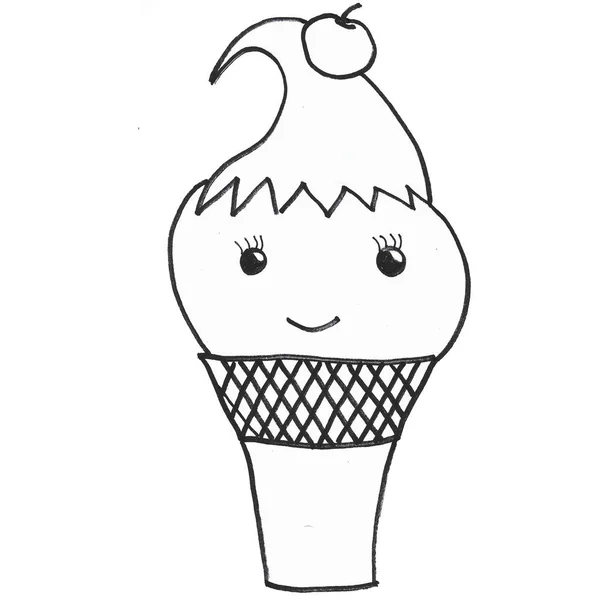 Black White Drawing Different Ice Cream Eskino Horn Coloring — Stock Photo, Image