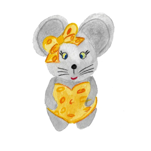Illustration Mouse Gray Symbol 2020 Cheese Love — Stock fotografie