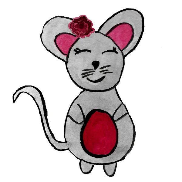 Illustration Mouse Symbol New Year 2020 Gray Red — 图库照片