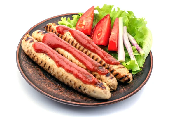 Fried Sausages Lettuce Plate — Stock Photo, Image