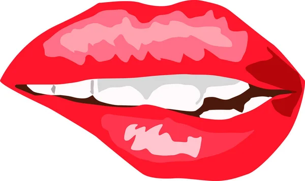 Губи Яскраво Червоні Зубами Красива Посмішка Сексуальний Укус — стоковий вектор