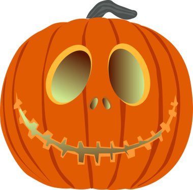 Beyaz arka planda bir balkabağı. Cadılar Bayramı için tasarladığın tasarım için gülümseyen turuncu balkabağı.