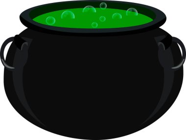 Sihirli Cadıların Kazanı. Beyaz arka planda izole edilmiş zehir tenceresi