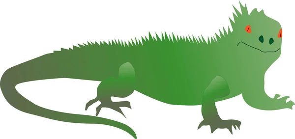 흰 배경에서 분리되어 있는 커다란 도마뱀과 같은 녹색의 이구아나 — 스톡 벡터