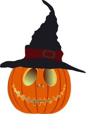 Beyaz arka planda bir balkabağı. Cadılar Bayramı için tasarladığın tasarım için gülümseyen turuncu balkabağı. Vektör illüstrasyonu.