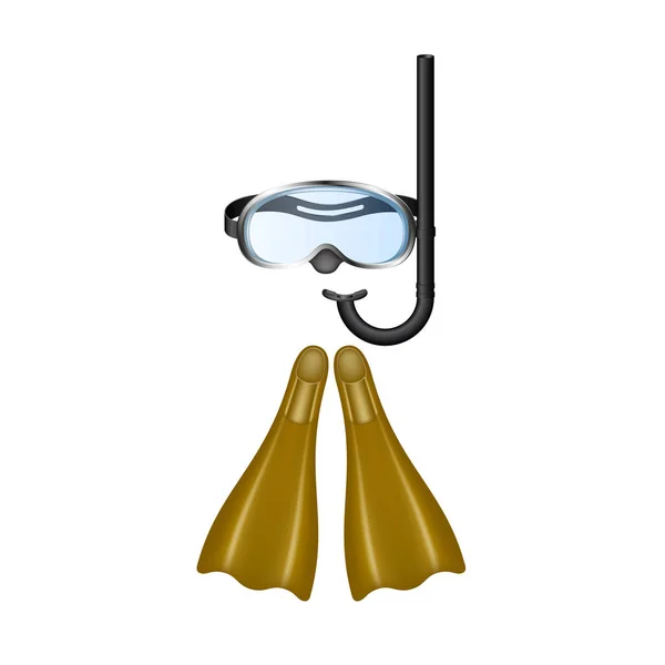 Retro Taucherbrille Mit Braunen Schwimmflossen Auf Weißem Hintergrund — Stockvektor