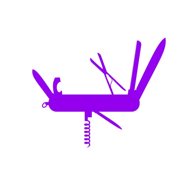 白い背景の上に紫色のデザインで多機能ナイフのシルエット — ストックベクタ
