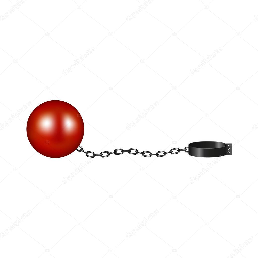 Vintage shackle in red and black design on white background 