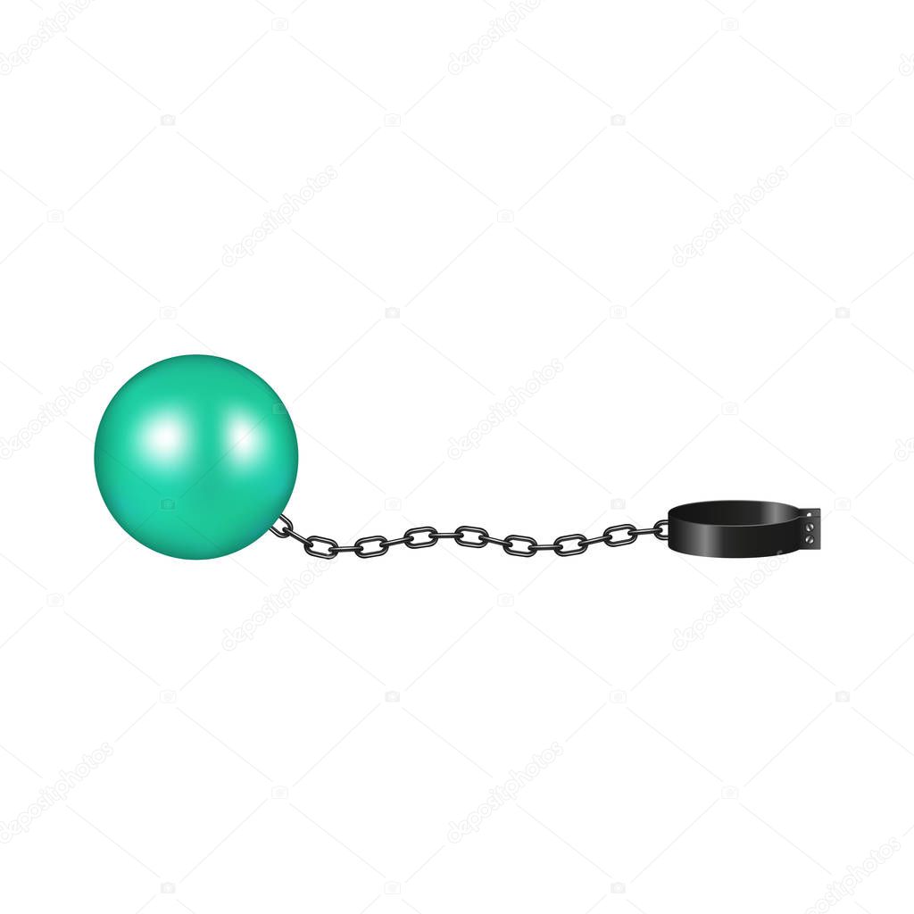 Vintage shackle in cyan and black design on white background 