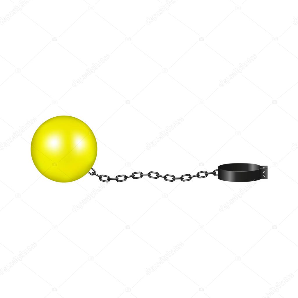 Vintage shackle in yellow and black design on white background 