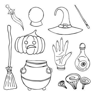 Cadılar bayramı için siyah beyaz karalamalar. Parmak izi, ağ ve kartpostallar için vektör resimleri. Cadılar Bayramı.