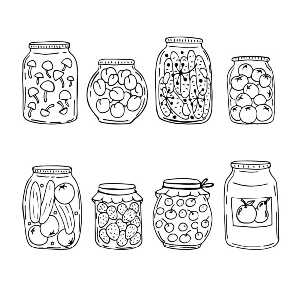 Doodle Images Marinage Des Légumes Des Fruits Des Baies Dans — Image vectorielle