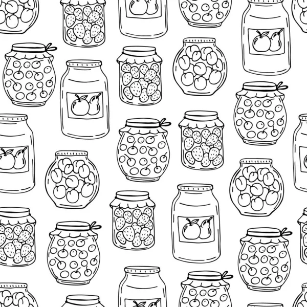 Doodle Imágenes Verduras Vinagre Frutas Bayas Frascos Vector Para Textil — Vector de stock