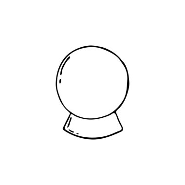 Sihirli bir topun karalama resmi. Ağ, tekstil, dekorasyon, çıkartma taşıyıcısı. Basit siyah beyaz resim. Cadılar Bayramı.