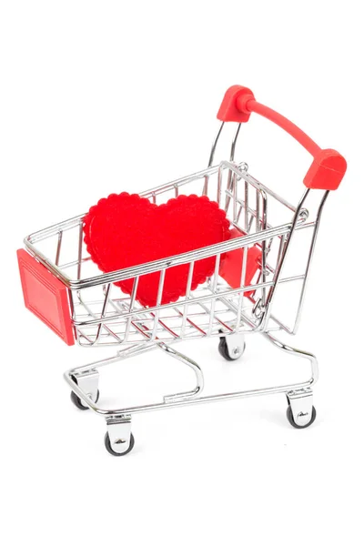 Carrello Con Simbolo Del Cuore Sul Bianco — Foto Stock