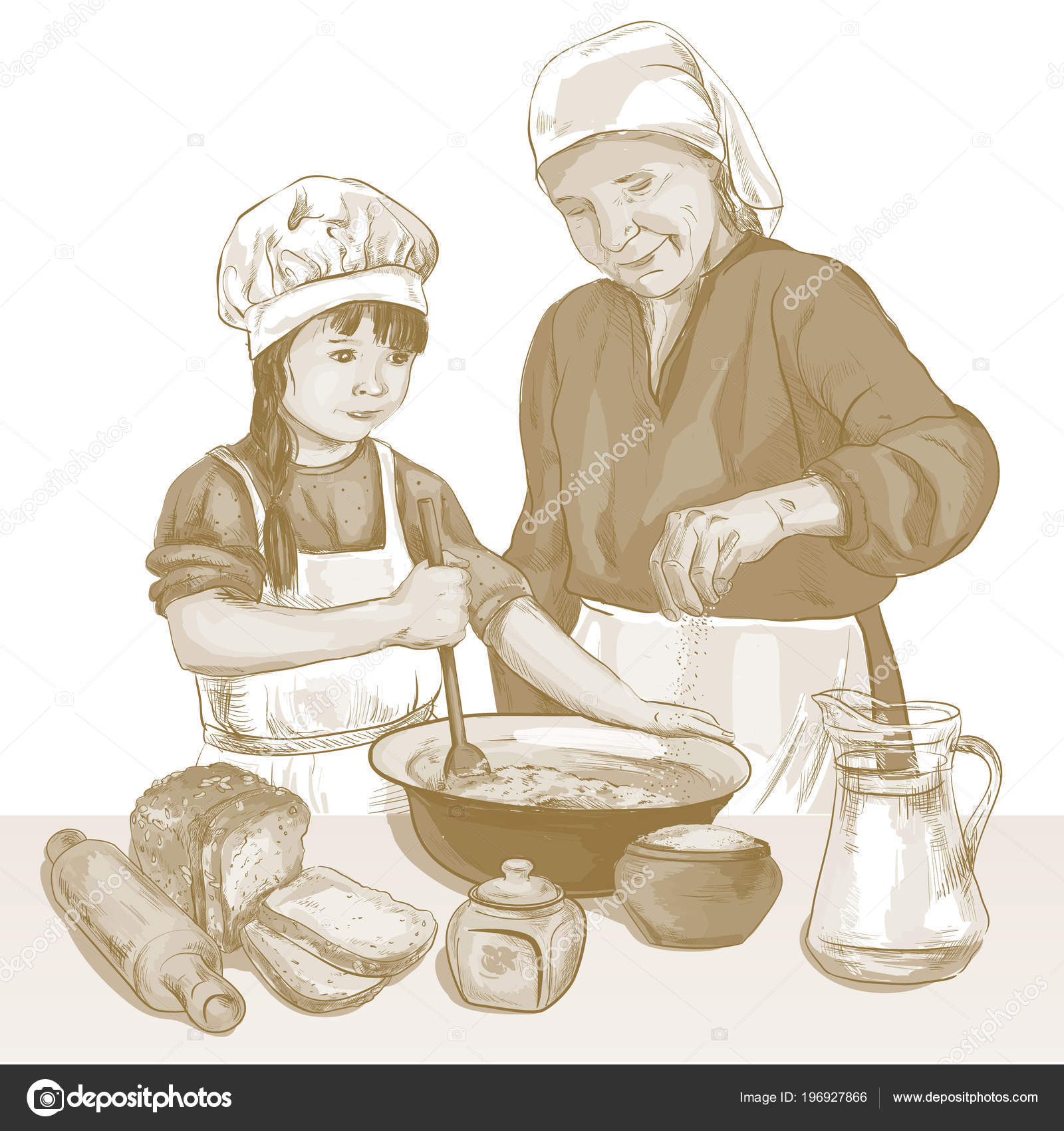 Due Donne Che Cucinano Nello Schizzo Vettoriale Cucina