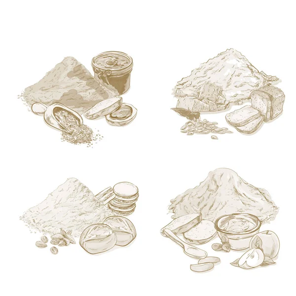 Faina, Scooper si coacerea proaspata. bucată de tort, cookie pe fundal transparent Ilustrație înrudită în stil desene animate luminoase — Vector de stoc