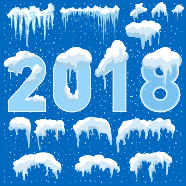 Web sitesi için yeni yıl dekorasyon seti. İzole kar kapaklar menü çubuğu ve düğmeleri ayarlamak. Raster buz sarkıtları ve kar taneleri