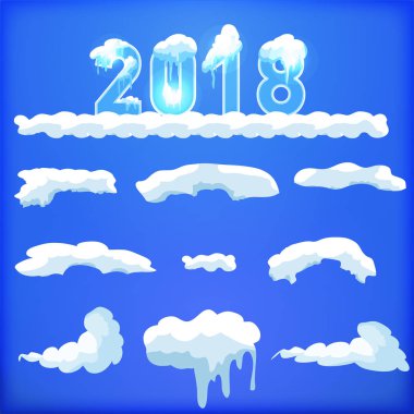 Web sitesi için yeni yıl dekorasyon seti. İzole kar kapaklar menü çubuğu ve düğmeleri ayarlamak. Raster buz sarkıtları ve kar taneleri