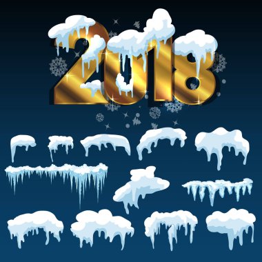 Web sitesi için yeni yıl dekorasyon seti. İzole kar kapaklar menü çubuğu ve düğmeleri ayarlamak. Raster buz sarkıtları ve kar taneleri