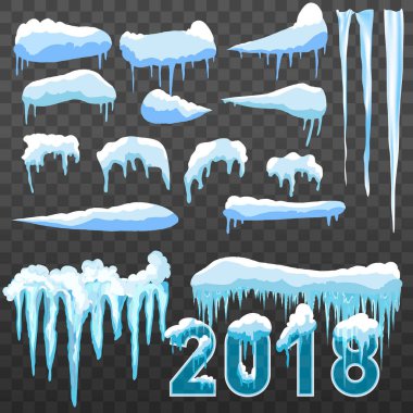 Web sitesi için yeni yıl dekorasyon seti. İzole kar kapaklar menü çubuğu ve düğmeleri ayarlamak. Raster buz sarkıtları ve kar taneleri