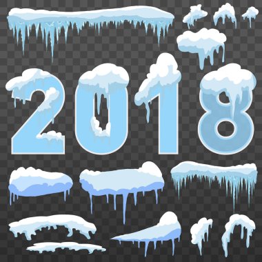 Web sitesi için yeni yıl dekorasyon seti. İzole kar kapaklar menü çubuğu ve düğmeleri ayarlamak. Raster buz sarkıtları ve kar taneleri