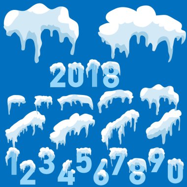 Web sitesi için yeni yıl dekorasyon seti. İzole kar kapaklar menü çubuğu ve düğmeleri ayarlamak. Raster buz sarkıtları ve kar taneleri