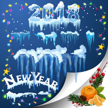 Web sitesi için yeni yıl dekorasyon seti. İzole kar kapaklar menü çubuğu ve düğmeleri ayarlamak. Raster buz sarkıtları ve kar taneleri