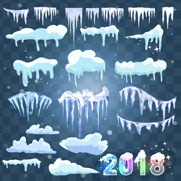 Web sitesi için yeni yıl dekorasyon seti. İzole kar kapaklar menü çubuğu ve düğmeleri ayarlamak. Raster buz sarkıtları ve kar taneleri