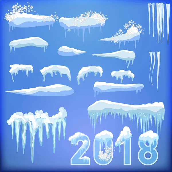 Web sitesi için yeni yıl dekorasyon seti. İzole kar kapaklar menü çubuğu ve düğmeleri ayarlamak. Raster buz sarkıtları ve kar taneleri