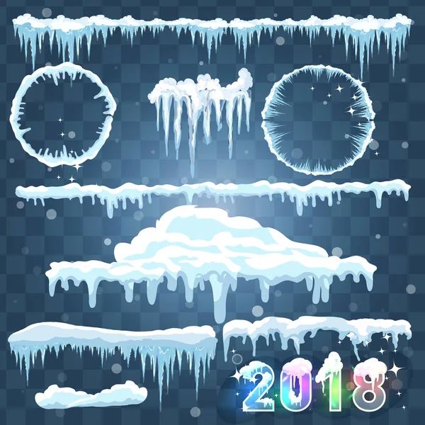 新年装饰套件的网站 在菜单栏和按钮上设置了独立的雪帽 光栅冰柱和雪花 — 图库照片