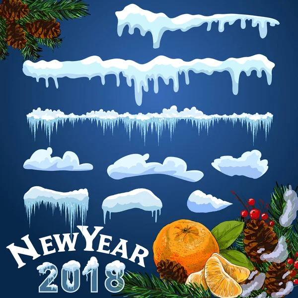 New Year Decoration Kit Website Isolated Snow Caps Set Menu — Stock Photo, Image