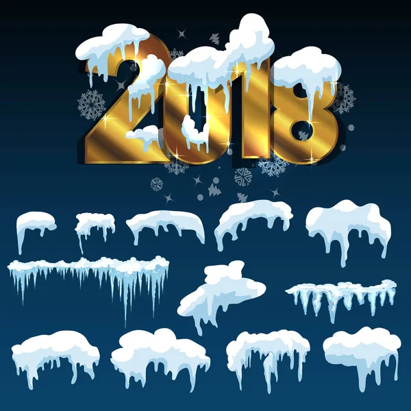 Web sitesi için yeni yıl dekorasyon seti. İzole kar kapaklar menü çubuğu ve düğmeleri ayarlamak. Raster buz sarkıtları ve kar taneleri