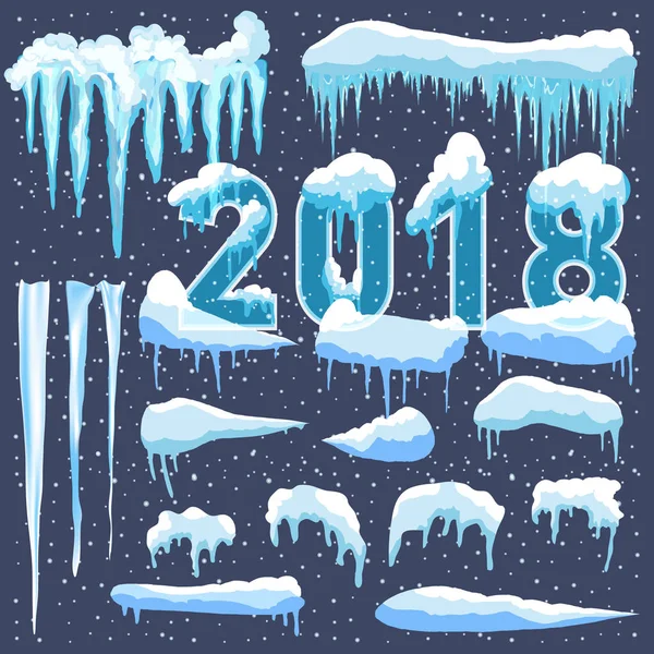 Web sitesi için yeni yıl dekorasyon seti. İzole kar kapaklar menü çubuğu ve düğmeleri ayarlamak. Raster buz sarkıtları ve kar taneleri