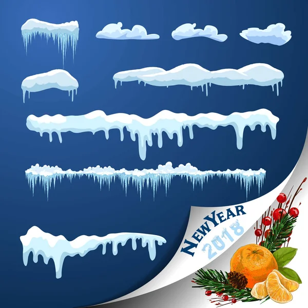 New Year Decoration Kit Website Isolated Snow Caps Set Menu — Stock Photo, Image