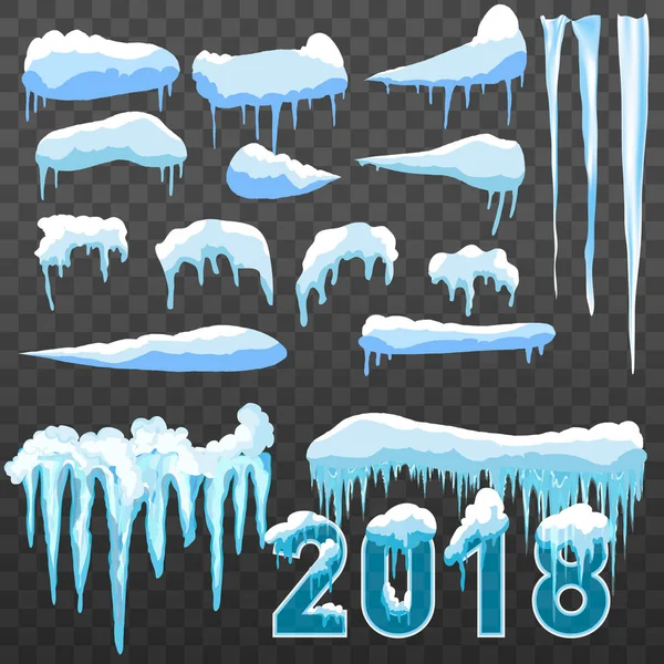 Web sitesi için yeni yıl dekorasyon seti. İzole kar kapaklar menü çubuğu ve düğmeleri ayarlamak. Raster buz sarkıtları ve kar taneleri