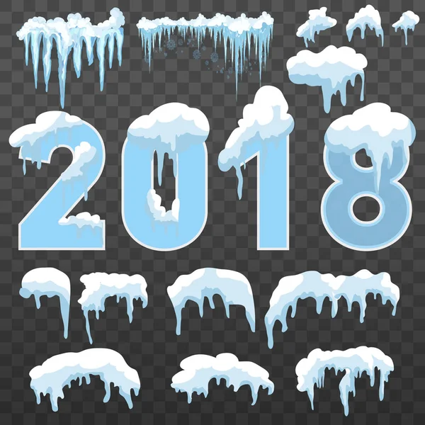 Web sitesi için yeni yıl dekorasyon seti. İzole kar kapaklar menü çubuğu ve düğmeleri ayarlamak. Raster buz sarkıtları ve kar taneleri