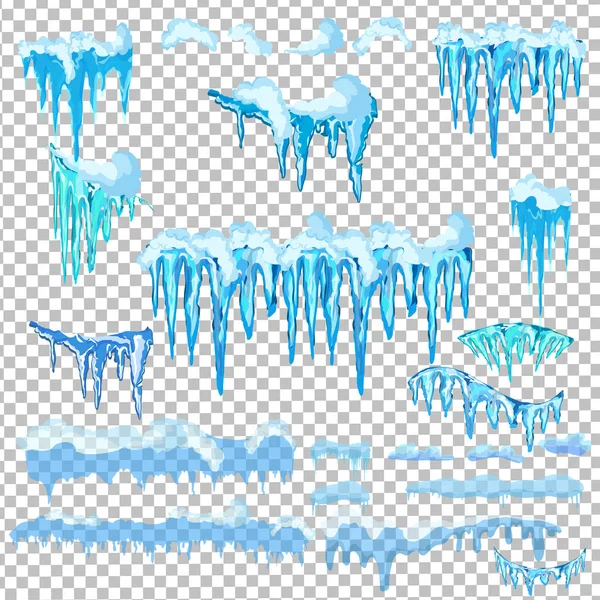 Web sitesi için yeni yıl dekorasyon seti. İzole kar kapaklar menü çubuğu ve düğmeleri ayarlamak. Raster buz sarkıtları ve kar taneleri