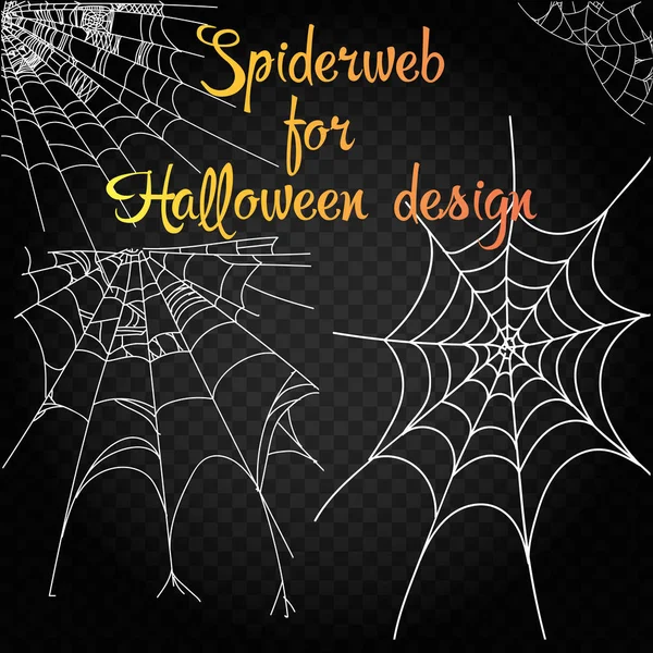 Gyűjtemény Ból Pókháló Elszigetelt Fekete Átlátszó Háttér Spiderweb Halloween Design — Stock Vector