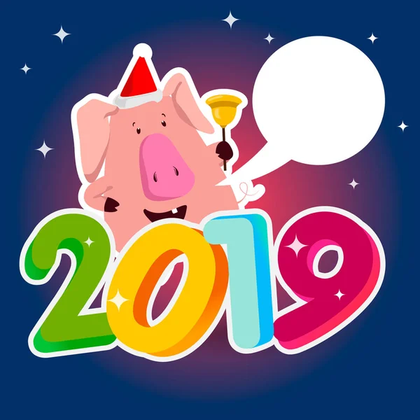 Şirin komik domuz. Yeni Yılınız Kutlu Olsun. 2019 yıl Çince sembolü. Mükemmel Festival hediye kartı.