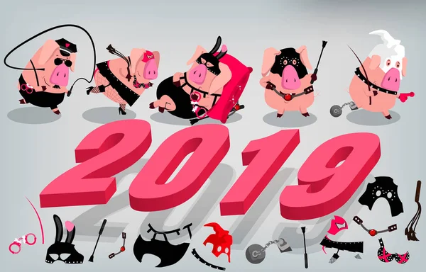 감정으로 2019 돼지의 상징의 일러스트 — 스톡 벡터