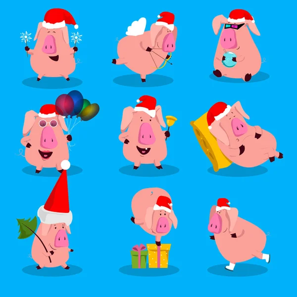 Çince sembolü farklı duygular 2019 yıl domuzla set. İzole vektör çizim