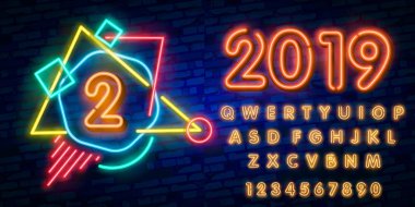 İkinci sembol neon işareti vektör. İkinci, ikinci şablon neon simgesi, ışık afiş, neon tabela, her gece parlak reklam, ışık yazıt. Vektör çizim
