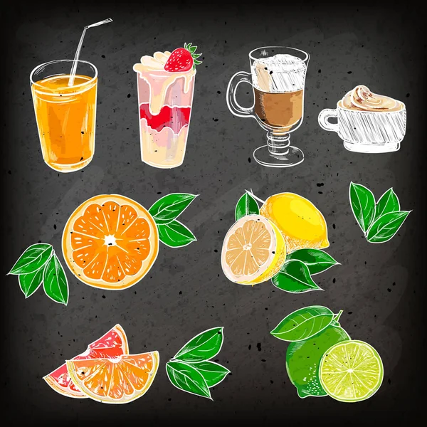 Fondo Fruta Dibujado Mano Boceto Grungy Tiza Color Vintage Ilustración — Vector de stock