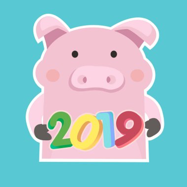 Çince sembolü farklı duygular 2019 yıl domuzla set. İzole vektör çizim