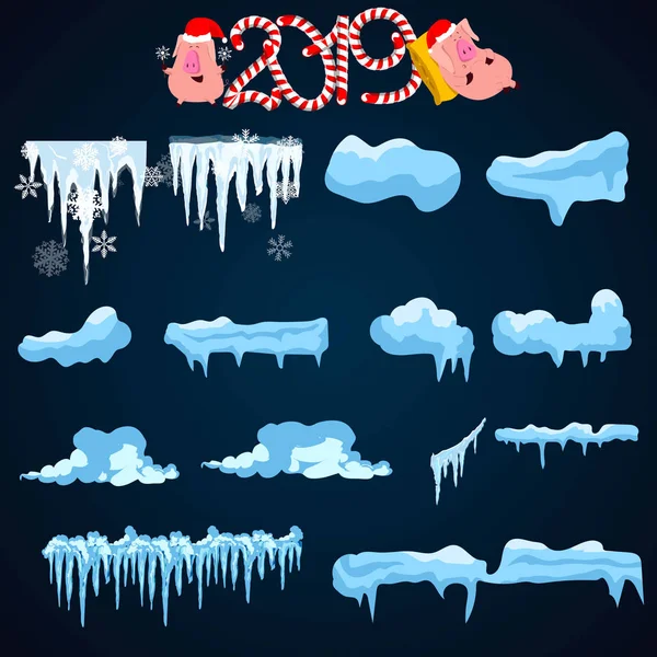 Nieve realista, casquetes de hielo establecidos aislados sobre fondo transparente.. nevada. Temporada de invierno. Ilustración vectorial — Archivo Imágenes Vectoriales
