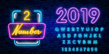 İkinci sembol neon işareti vektör. İkinci, ikinci şablon neon simgesi, ışık afiş, neon tabela, her gece parlak reklam, ışık yazıt.