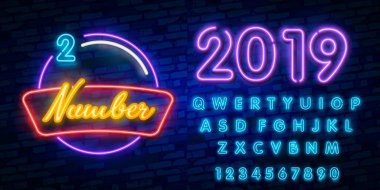 İkinci sembol neon işareti vektör. İkinci, ikinci şablon neon simgesi, ışık afiş, neon tabela, her gece parlak reklam, ışık yazıt.