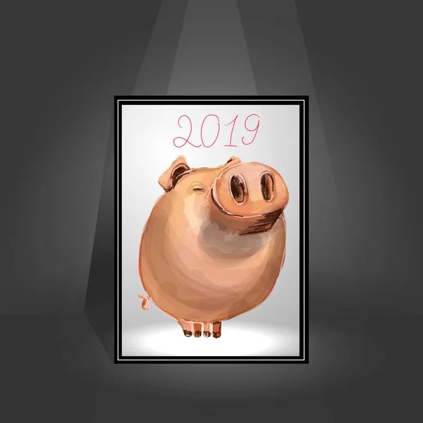 Porco Bonito Quadro Feliz Ano Novo Símbolo Chinês Ano 2019 — Vetor de Stock
